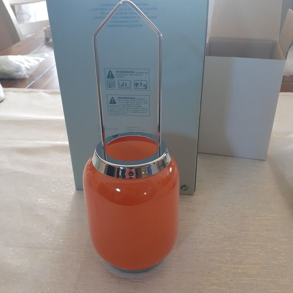 Partylite P7936 Tangerine Tealight Lantern Candle Holder Orange Silver Tone NEW - Picture 4 of 5